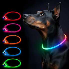 2025新登録 犬用 光る首輪 15つ発光モード 多色発光 USB充電式 サイズ調整可能 電量表示 装着簡単 ペット LED首輪 猫 夜散歩ライト 軽量 安全対策 視認性 小型・中型・ 大型犬 (新版)