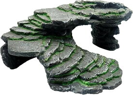 爬虫類シェルター 隠れ家 ロック 登り台 階段 洞窟 レオパ カエル トカゲ カメレオン 亀 両生類 (グレー)