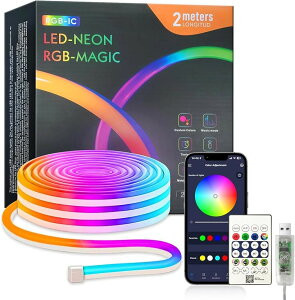 LED�l�I�����C�g USB���d RGBIC �`���[�u���ԐڏƖ� ���y���� 256�F�A�v������ �����悤�ȓ��F���� �h�� IP65 ���@�̃J���[���C�g �e�[�v���C�g �����p �ȒP���t�� (RGBIC 1600���F, 2���[�g��)
