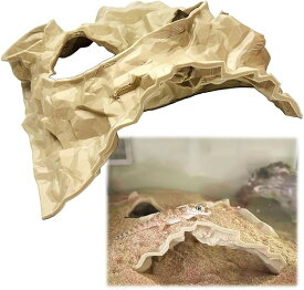 爬虫類 シェルター 地下トンネル 多洞穴 隠れ家 水陸両用 アクアリウム (サンドベージュ, Mサイズ 19x19x7cm)