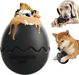 犬 トリーツディスペンサー おやつ おもちゃ 卵型トイ 詰めて舐める・転がる 知育ボール 丸洗いOK 早食い防止 留守番 小型犬 中型犬 (ブラック)
