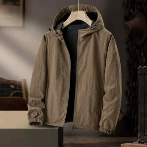 ジャケット メンズ 男性用 春秋 薄手 防風 防水 フード付き ジャンパー ブルゾン 紳士服 アウター カジュアル スポーティ アウトドア ブラック 黒 グレー カーキ ベージュ