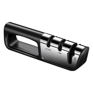 jiawei ナイフ研ぎ器 包丁研ぎ器 ナイフシャープナー 3段階 粗研ぎ/中研ぎ/仕上げ研ぎ 小型 手動 刃物研ぎ はさみ研ぎ 軽量 便利 滑り止め 扱いやすい 耐摩耗性 (黒です)