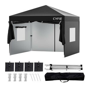 CYFIE タープテント 3mx3m ワンタッチテント サイドシート4枚付き アウトドア用 テント uvカット 紫外線カット 簡易テント イベントテント 収納バッグ付き テント ワンタッチ風抜け 遮光 遮熱