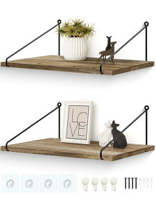 Afuly ウォールシェルフ 壁を傷つけない 賃貸ok 壁棚 壁掛け棚 壁掛けラック 壁ラック棚 ウォールラック 壁面収納 2個セット 天然木製 寝室 取り付け簡単 穴を開けない (ブラウン 奥行き30cm)