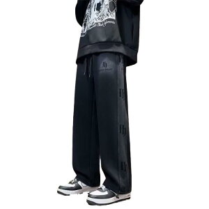 パンツ メンズ ジャージパンツ ワイドレッグ 運動 スポーツ ストリート系 リラックス イージーパンツ ズボン ポリエステル ブラック