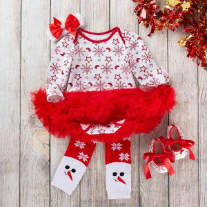 ベビー服 ロンパース 4点セット クリスマス 長袖 コットン チュールスカート ソックス 靴 秋冬 女の子 新生児 赤ちゃん 乳幼児