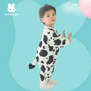 カバーオール ベビー服 長袖 かわいい 牛柄 アニマルプリント 綿 春秋 ロンパース 帽子 ソックス付き カジュアル 普段使い 赤ちゃん 幼児 男女兼用(x5)