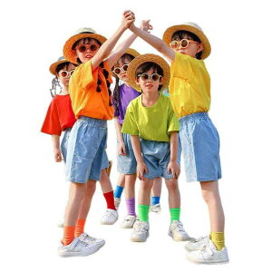 子供用ダンス衣装 女の子 幼稚園 発表会 Tシャツ スカート 短パン 上下セット 綿 カラフル ソックス付き 110cm 120cm 130cm 140cm 150cm 160cm 170cm