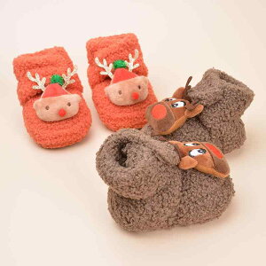 靴下シューズ キッズ ベビー 冬用 裏起毛 クリスマス スリッパソックス 室内履き マジックテープ あったか 滑り止め 12ヶ月 18ヶ月 24ヶ月 3歳 男の子 女の子 かわいい(x2)
