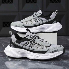 スニーカー メンズ ランニングシューズ 大きいサイズ レトロ ダッドスニーカー 軽量 通気性 運動靴 カジュアル スポーツシューズ 陸上シューズ バスケットボール サッカー テニス バドミントン ゴルフ 登山 厚底 3cm 4cm ブラック グレー