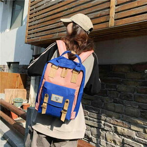 リュック レディース カジュアル 旅行 キャンバス 配色 大容量 マザーズバッグ スクエア型 ピンク グレー