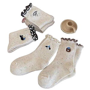 靴下 キッズ 女の子 子供用 コットン 中筒 ソックス かわいい カートゥーン 通気 吸汗 ケーキ 小犬 3歳 4歳 5歳 6歳 7歳 8歳 9歳 10歳 11歳 12歳(x5)