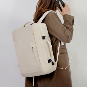 リュックサック 男性用 ビジネス 通勤 大容量 多機能 USB 手提げ パソコン バッグ 出張 旅行 鞄 オックスフォード布 無地 グレー ブラック ベージュ ピンク系