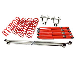 【沖縄・離島への配送不可】ジムニー JB23/JB33/JB43リフトアップキット2インチロングショック 赤ステンレス製ラテラルロッドサスコイル 赤ショック延長ブラケット付き