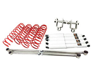 【沖縄・離島への配送不可】ジムニー JB23/JB33/JB43リフトアップキット3インチロングショック 白ステンレス製ラテラルロッドサスコイル 赤ショック延長ブラケット付き