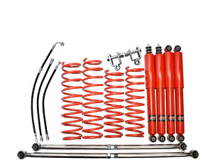 【沖縄・離島への配送不可】ジムニー JB23/JB33/JB43リフトアップキット3インチロングショック 赤ステンレス製ラテラルロッドサスコイル 赤ロングブレーキホース・ショック延長ブラケット