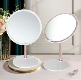 【100円クーポン有り】女優ミラー 化粧鏡 卓上ミラー 無段階調光 折立ミラー メイクミラー スタンドミラー 卓上鏡 丸い 丸型 円型 メイクアップ ライト付き 照明 90°角度調整 USB充電式 収納便利 LEDライト 3光色 鏡 折立鏡 大きめ 人気　おしゃれ USB充電式 取り外し