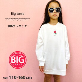 キッズ 子供服 チュニック トップス クルーネック プルオーバー BIG ビッグ 女の子 プリント 裏起毛 ロゴ ジュニア 韓国子供服 110cm 120cm 130cm 140cm 150cm 160cm「240-41」