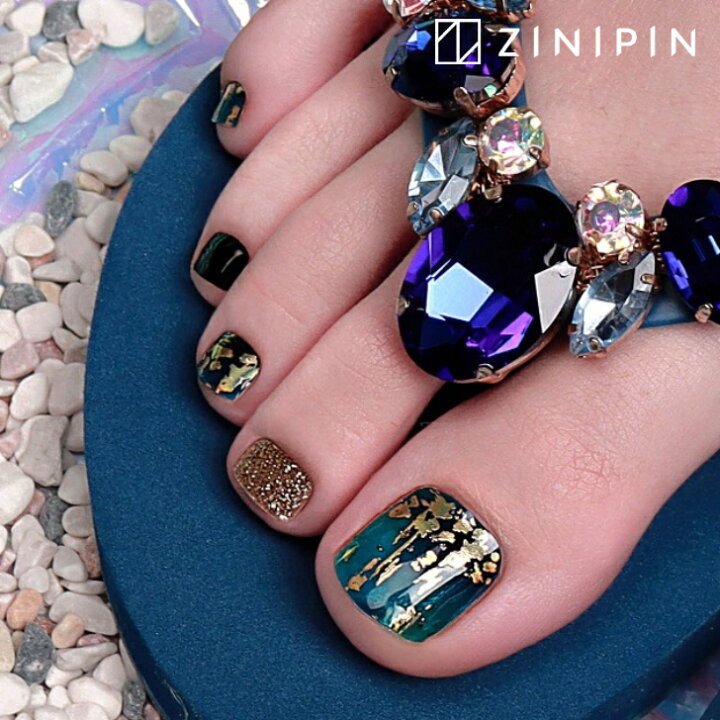 楽天市場 公式 貼るだけ 簡単 フットネイル ネイルシール フット用 涼夏の夜空 貼るネイル フットジェル ブルー系 リゾートネイル ジェルネイルシール ゴールド ラメ ジェルシール 足ネイル 爪 和柄 フットジェル ペディ 夏 大人 浴衣に合うネイル Zinipin ジニピン