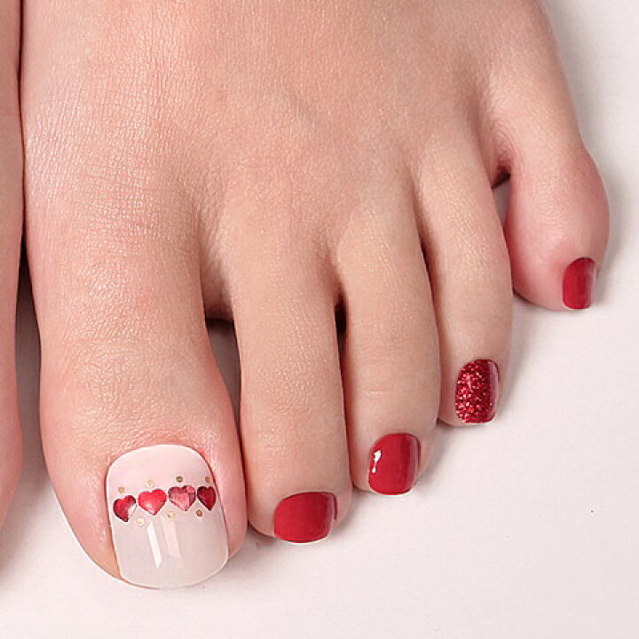楽天市場 フットネイル ネイルシール フット用 ラブサムバディ ジェルネイルシール ジェルシール ペディキュア 貼るだけ 簡単 ハート 可愛い レッド セルフネイル おうちネイル ネイルシート ネイルステッカー 足用 韓国コスメ ジニピン Zinipin 送料無料 Fa