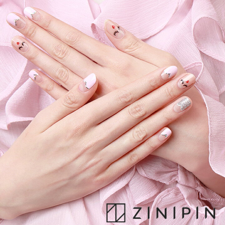 楽天市場 公式 ジニピン 貼るだけ 簡単 ネイルシール ジェルシール ジェルネイルシール ジニピン ジェルネイル セルフネイル ネイルシート ピンク シルバー クリア ネイルステッカー サロン級 手 爪 貼るフレンチネイル Zinipin 韓国コスメ Ka Zinipin Japan