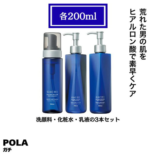POLA ポーラ ガチ フェイスケアウォッシュ フェイスケアローション フェイスケアミルク ボトル3本セット 各200ml ｜ メンズ基礎化粧品3点セット 男性用