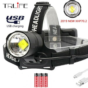 100000LM �����P�x XHP70.2 USB �[�d�� LED �w�b�h�����v XHP70 �w�b�h���C�g��T�C�N�����O�����e����������