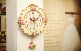 ヨーロッパの雰囲気　壁掛け時計 お花 時計 壁掛け おしゃれ かわいい 華やか リビング 玄関 寝室 ヨーロピアン バラ 装飾送料無料