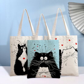 トートバッグ 猫柄 キャンバス レディース メンズ エコバッグ マイバッグ ショッピングバッグ 軽量 通勤 通学 おしゃれ かわいい A4対応 折りたたみ ネコグッズ プレゼント 12デザイン