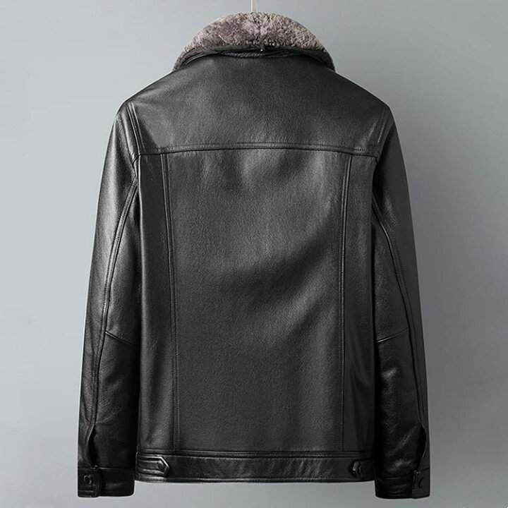 楽天市場】ラムファー襟付き 牛革レザー ダウンジャケット メンズ  