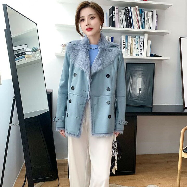 楽天市場】Wフェイス ラムムートンコートジャケット ショート丈 ベルト  