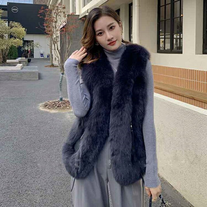 楽天市場】新作 上質フォックスファーベスト ラムレザー使用ショート丈  