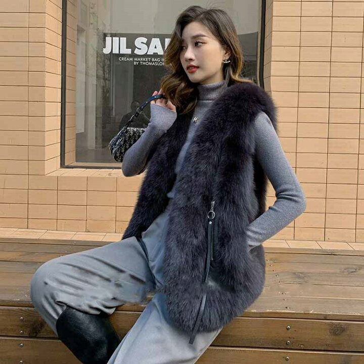 楽天市場】新作 上質フォックスファーベスト ラムレザー使用ショート丈  