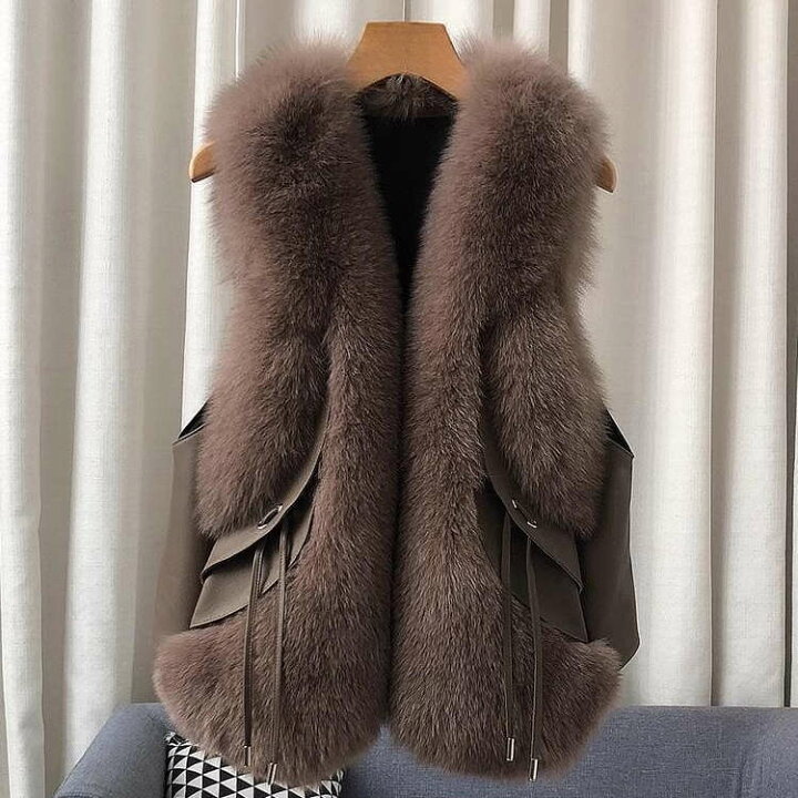 インポートフード付きレザーベストファーベストMサイズ 