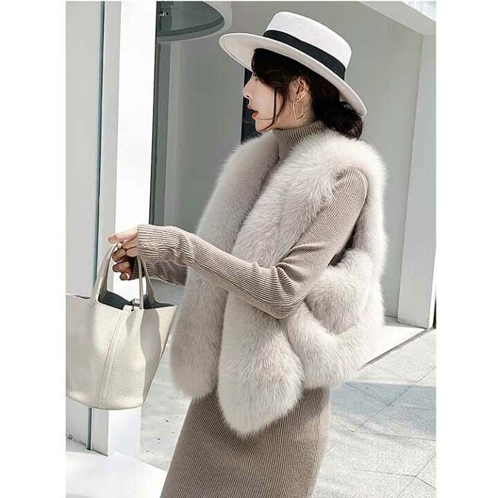 楽天市場】新作 ボリュームフォックスファーベスト ショート丈  