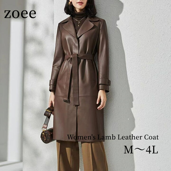楽天市場】【2024秋冬新作】ベルト付き ラムレザーコート ミドル丈  