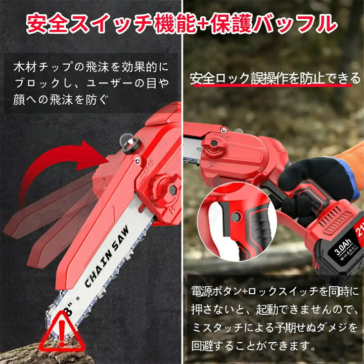 楽天市場】チェーンソー 充電式 8インチ 21V ブラシレスモーター 電動  