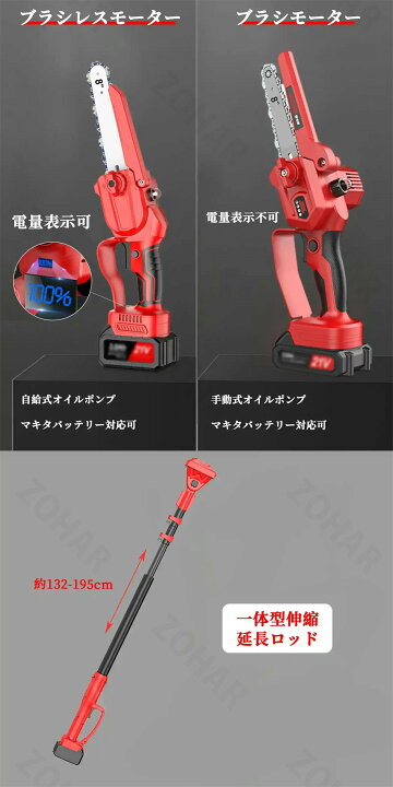 楽天市場】チェーンソー 充電式 8インチ 21V ブラシレスモーター 電動 