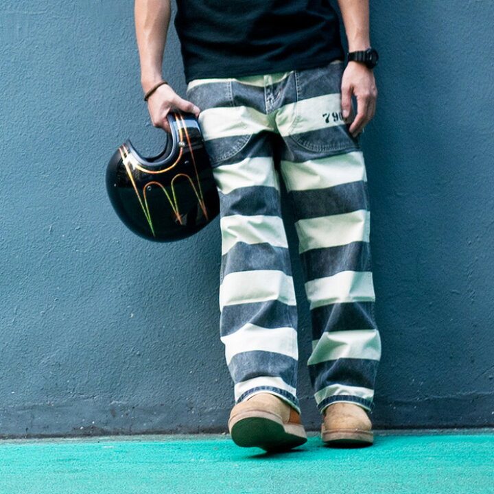 楽天市場 送料無料 囚人パンツ プリズナーパンツ ボーダー 柄 メンズ 白黒 しましま ズボン Prisoner 男性用 おしゃれ バイカー ワーク パンツ カスタムワークスゾン Custom Works Zon Provider ｃｕｓｔｏｍ ｗｏｒｋｓ ｚｏｎ