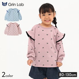 【~26%OFF】 ガールズ トレーナー 裏毛 リボン柄 袖 切替 起毛なし 長袖 スウェット 女の子 プリント 【 GrinLab グリンラボ 】 ガーリー トップス カットソー ロンT インナー ベビー サックス ピンク 総柄 80 90 95 100 110 120 130