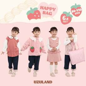 【ご予約受付中】 2026年 キッズ ベビー 新春福袋 6点セット フリースジャケット ロンT 長袖Tシャツ ジャンパースカート ジャンスカ 裏毛 パンツ 保温保冷バッグ 【UZULAND ウズランド】 ハッピーバッグ 苺 いちご フルーツ 女の子 ガールズ 80 90 95 100 110 120 130