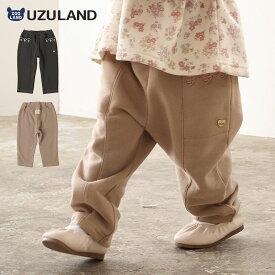 スウェットパンツ 長ズボン 裏起毛 起毛あり 刺繍入り ポケット付き ハート 女の子 ガールズ 【UZULAND ウズランド】 キッズ ベビー ジュニア ロングパンツ 10分丈 伸縮 動きやすい ウエストゴム 切替 ガーリー チャコール グレー ベージュ 80 90 95 100 110 120 130