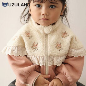 裏起毛 ジップジャケット 長袖 スウェット ボア 刺繍入り 起毛あり ポケット付き 花柄 女の子 ガールズ 【UZULAND ウズランド】 キッズ ベビー ジュニア ブルゾン 羽織 スエット ガーリー パイル アウター フラワー 小花 ピンク アプリコット 80 90 95 100 110 120 130