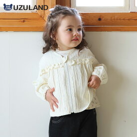 【10%OFF】 ガールズ ジャケット ブルゾン ポケット付き 長袖 フリル チャーム付き 女の子 キッズ ベビー 【UZULAND ウズランド】 アウター 羽織り 裏地無し 一重 ライトアウター フロントジップ シャツ ブラウス ピンク アイボリー 無地 春物 80 90 95 100 110 120 130