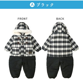ベビー キッズ ジャンプスーツ 中綿入り 撥水加工 男の子 女の子【GrinLab グリンラボ】トラッド チェック 総柄 ダッフル 前開き フード付き ファー スノーウェア スキーウェア スノーコンビ つなぎ 防寒 雪遊び 外遊び アウトドア 真冬 80 90 95 100