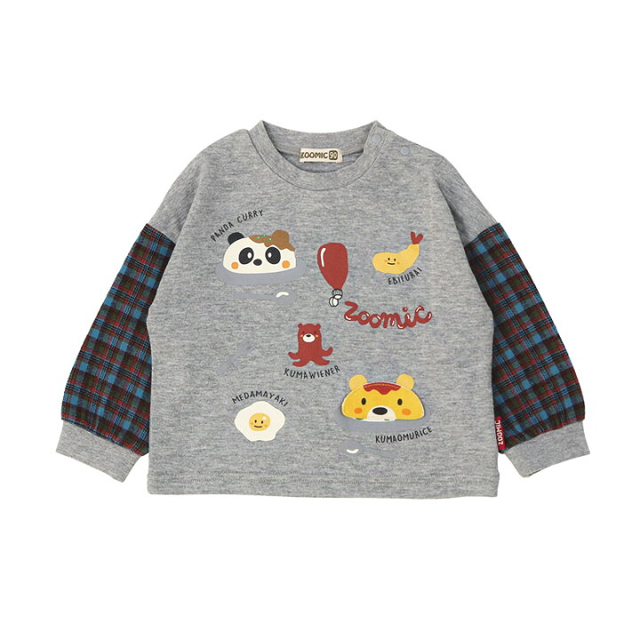 楽天市場】キッズ ロンT 長袖 Tシャツ 袖切替 チェック 袖リブ 動物 