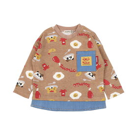 【19%OFF】 キッズ ロンT 長袖 Tシャツ 胸ポケット 総柄 デニム 重ね着風 トップス 長袖tシャツ カットソー 子供 ベビー 男の子 女の子 80 90 95 100 110 120 130【ZOOMIC ズーミック】天竺 肩ボタン 動物 アニマル くま パンダ オムライス カレーライス 入園 入学 春 秋