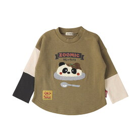 【~21%OFF】 キッズ ロンT 長袖 Tシャツ もこもこ刺繍 アニマル くま パンダ 男の子 女の子【 ZOOMIC ズーミック 】 ベビー カットソー バックプリント 天竺 肩ボタン オムライス カレーライス 食べ物 洋食 キャラクター 80cm 90cm 95cm 100cm 110cm 120cm 130cm