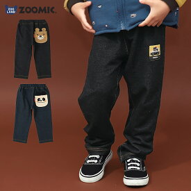 【~9%OFF】 キッズ 10分丈パンツ ニット デニムパンツ 男の子 女の子 起毛なし 【ZOOMIC ズーミック】 ベビー ストレッチ ズボン ボトムス 伸縮 ウエストゴム アニマル 動物 パトカー 働く車 くま キャラクター 男児 女児 ブラック ネイビー 80 90 95 100 110 120 130